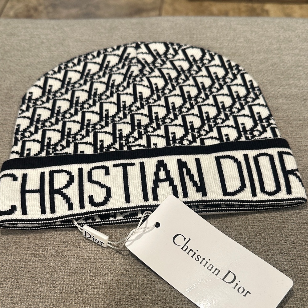 Dior Black & White Logo Knit Beanie